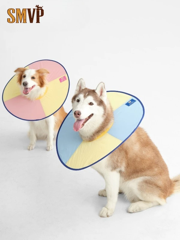 

Elizabethan Collar for Large Dogs Anti-Lick Recovery Cone with Cute Blue Yellow Pink Contrast Design Comfortable Pet Neck Guard
