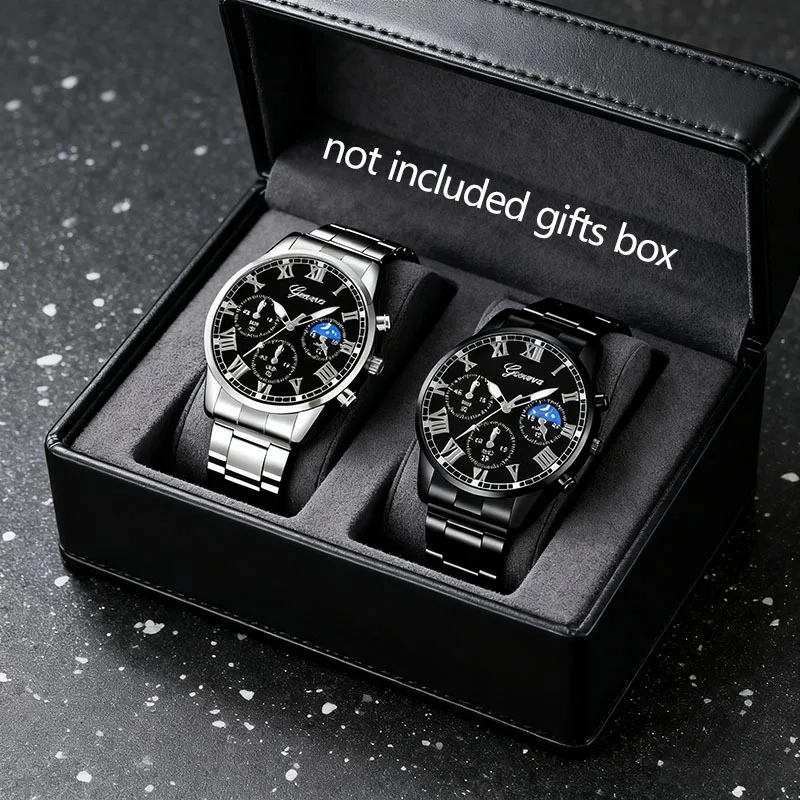 

Geneva high-quality men's luxury belts fashionable quartz watches casual men's round business sports luxury quartz watches