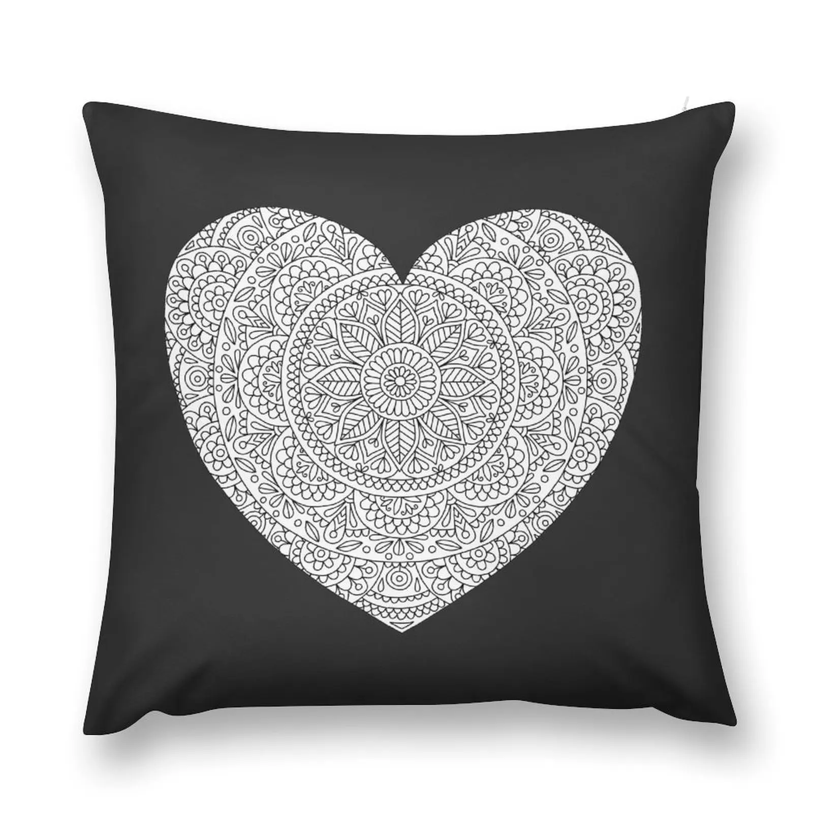 

Mandala Heart with Flowers and Leaves for Adult Coloring Throw Pillow Throw Pillow Covers christmas pillow case
