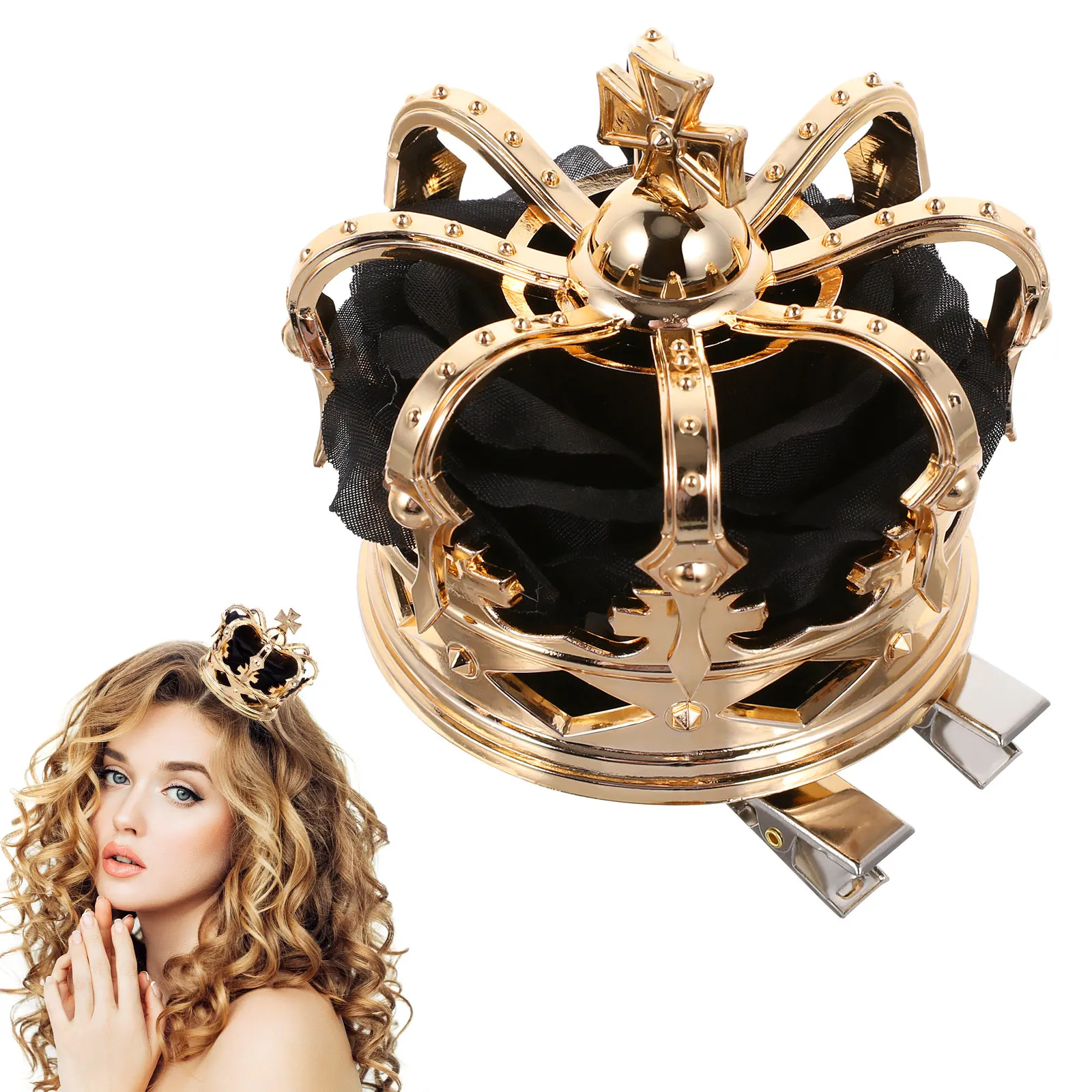 

Golden Crown Clip 3D Party Queen Headdress For Halloween Cosplay Bride Women Decorative Golden Crown Hair Clip Hair Accessories