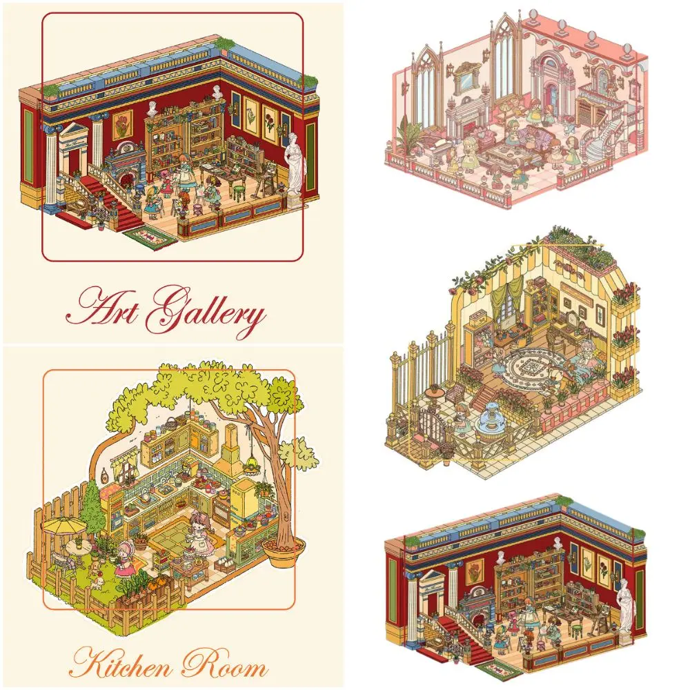 European Princess 3D Scene Stickers Cartoon Stacking and Pasting Landscape Making Sticker Scrapbook PET Decorative Game Stickers