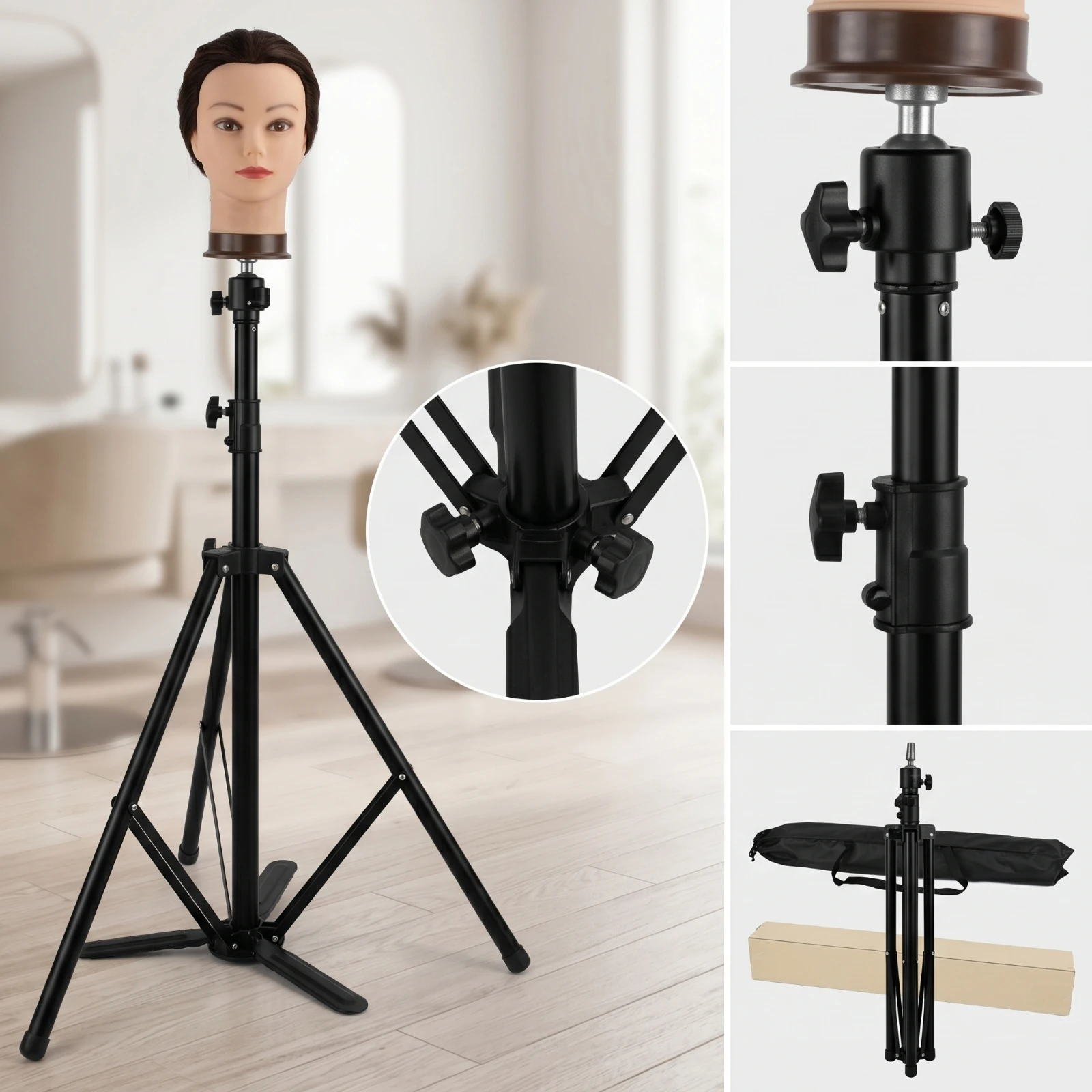 Training Head Stand Telescoping Mannequin Head Tripod Hair Stand with Tripod Base Height Adjustable Floor-Standing