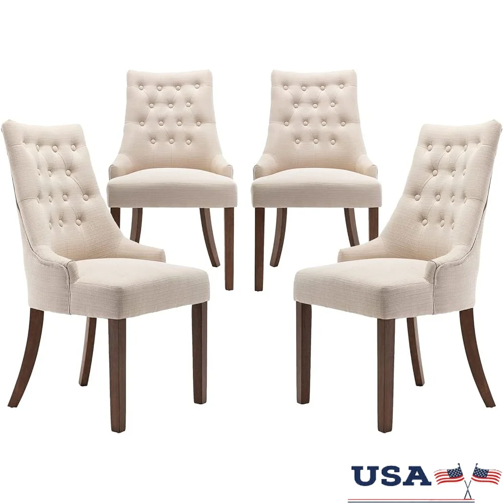 

Elegant Wingback Upholstered Dining Chairs Set of 4 Tufted Foam Padded Chairs Living Room Kitchen Dining Room Accent Leisure