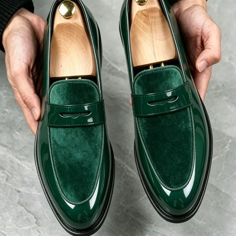 38-47 Men's Dress Shoes Penny Loafter Purple Golden Silver Green Black Formal Loafers Shoes for Man Patent Leather Mocassin Homm