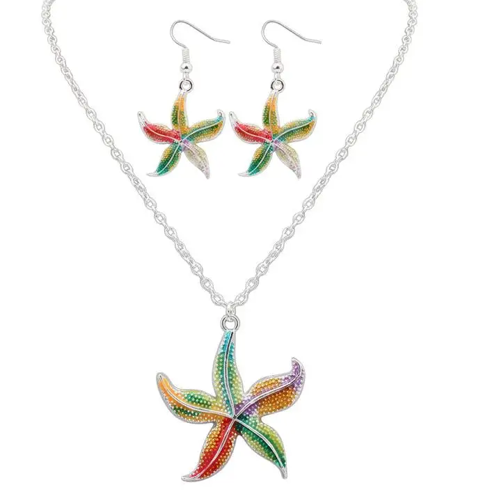 2024 New Brand Fashion Gold Color Enamel Starfish Jewelry Sets For Women Girl Colorful Animal Necklace Earring Set Party Gift