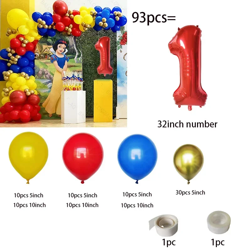 1set Disney Snow White Theme 32 Inch Red Number Balloons Girls Happy Birthday Party Decorations Baby Shower Toy Balloons