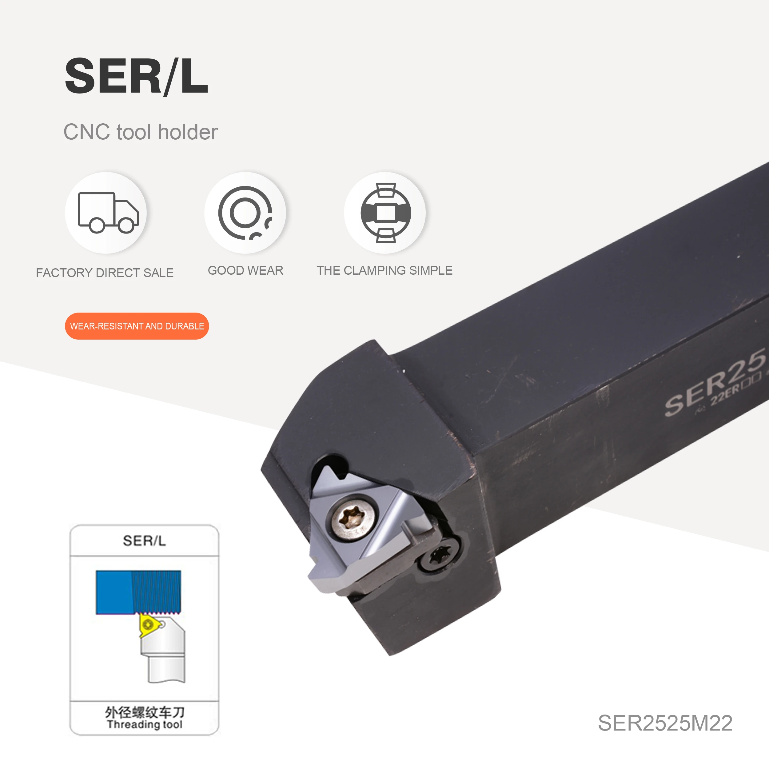 

SER2020K22 SER2525M22 SER turning tool 20mm internal thread turning tool holder SEL SER2020 carbide insert CNC 22ER combination