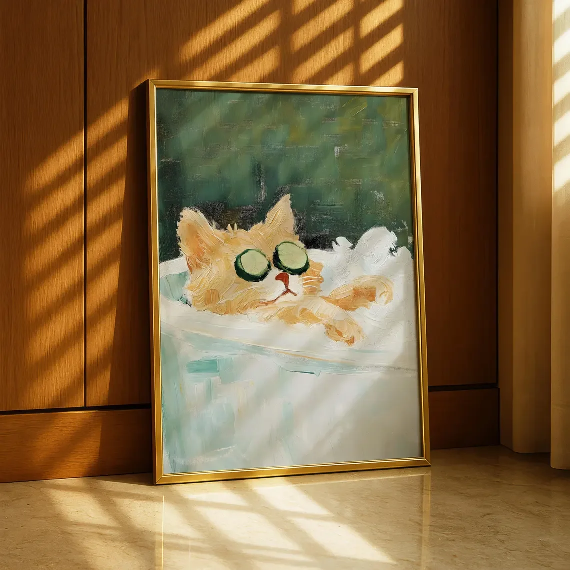 Cat Bathroom Print – Funny Ginger Cat in Bathtub, Cat Print Wall Art, Relaxing Cat Bath Poster, Fun Pet Decor, Cute Cat Lover Gi