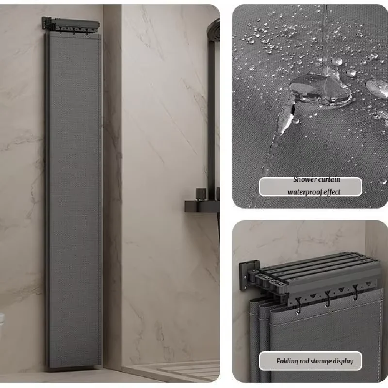 Bathroom Partition Curtain, Waterproof And Mildew Proof Invisible Folding Shower Curtain, High-end Space Saving Design