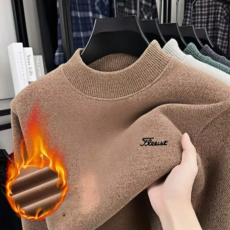 

High end fashion velvet sweater men's brand letter embroidery 2025 winter thick warm casual round neck knitted pullover sweater