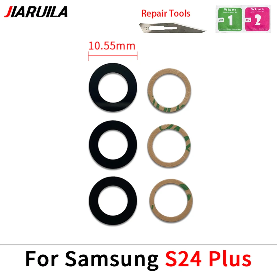 Set de lente de vidrio trasera de cámara + adhesivo para Samsung S24 S23 Plus Ultra Fe, con herramientas de reparación 5