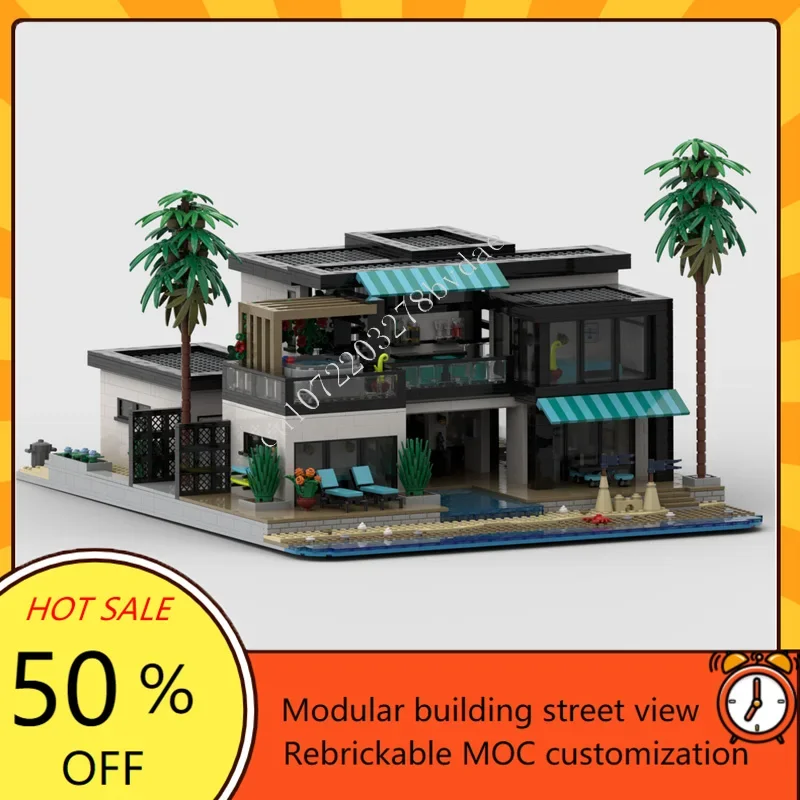 4781 шт., карибская пляжная вилла, модульная MOC, креативная модель с видом на улицу, головоломка на заказ, архитектура, сделай сам, сборная модель, игрушки, подарки