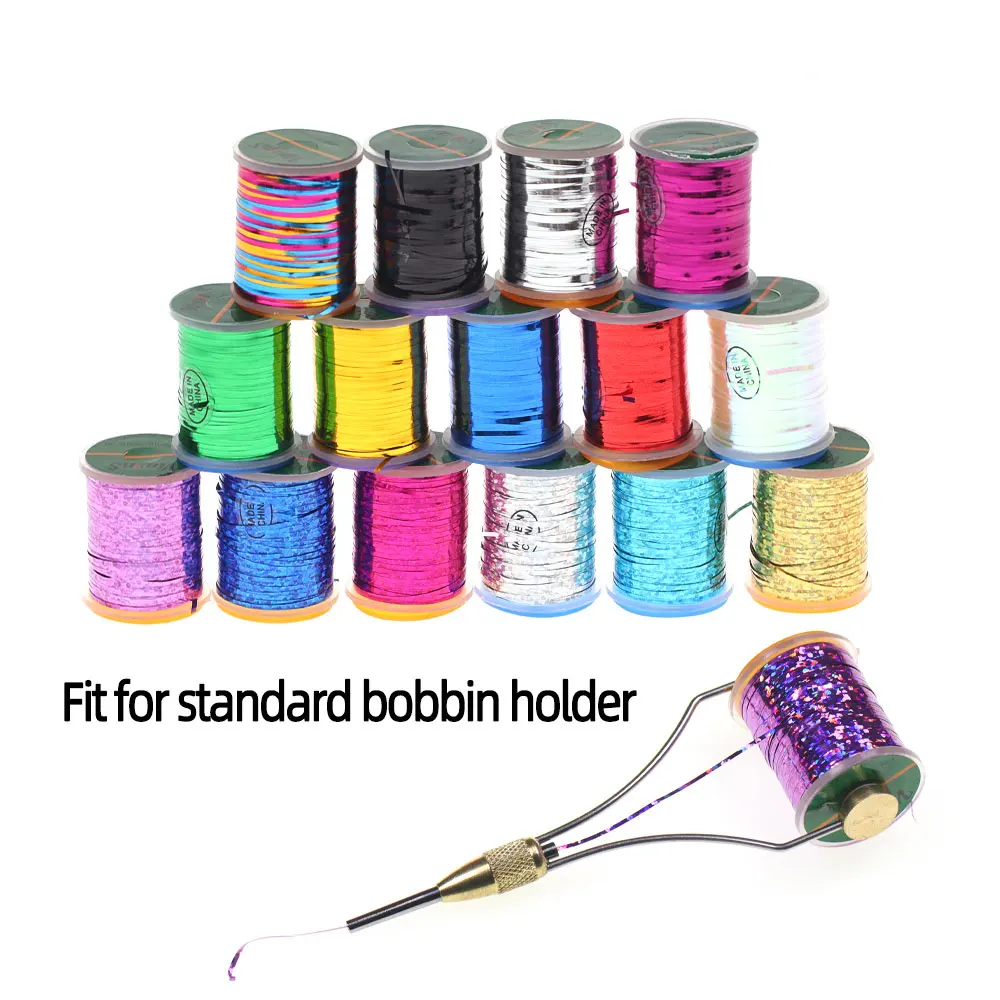 1PC 1mm szeroki płaski Mylar Tinsel holograficzny Flashabou Tinsel materiał do wiązania much dla Streamer Flashback nimfy Midges pstrąg Fishin — zdjęcie 7