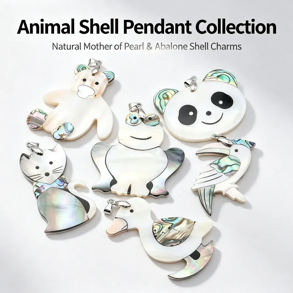 Natural Shell Polished and Spliced Cute Animal-shaped Owl and Frog Pendants DIY Exquisite Versatile Necklace Jewelry Accessories