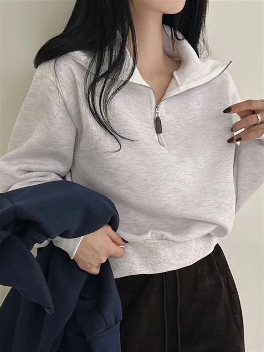 Arazooyi Chic Women OL Sweatshirts Solid Loose New Casual Normcore Office Lady 2023 High Street Full Sleeve Lapel Spring Tops