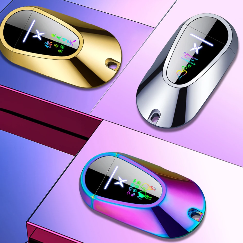 Car Key Double ARC Plasma Lighter Keychain Creative Personality Touch Sensing USB Rechargeable Flameless Lighters Gift For Men