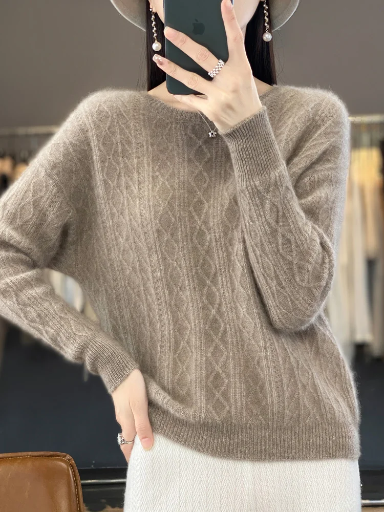 

Autumn Winter 100% Merino Wool Pullover Sweater For Women Twist O-Neck Long Sleeve Cashmere Knitwear 2024 Korean Fashion Tops