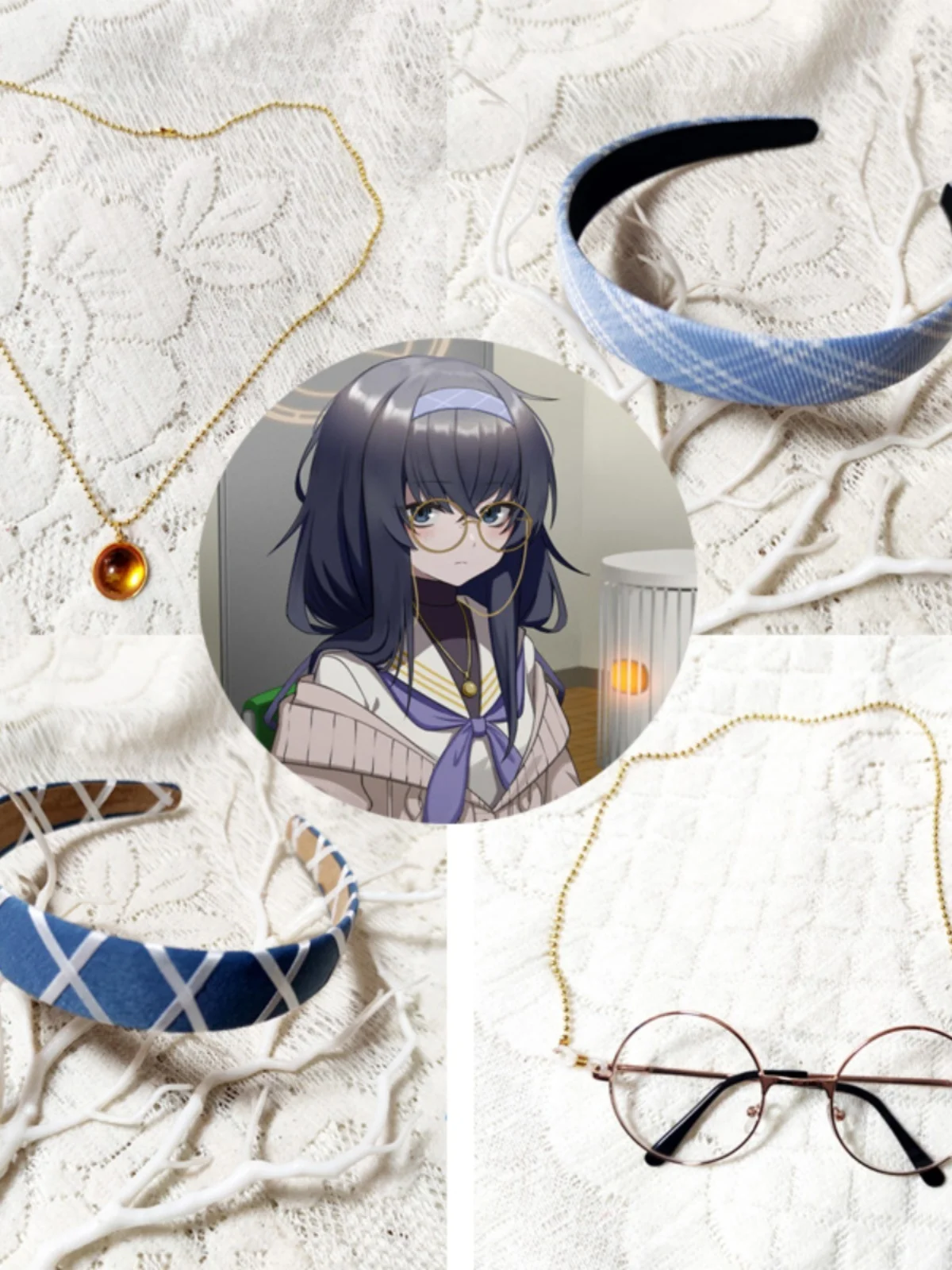 Blue Archive Kozeki Ui Cos Headbands Cosplay Necklace Eyeglasses Halloween Costume Anime Prop Jewelry Accessories