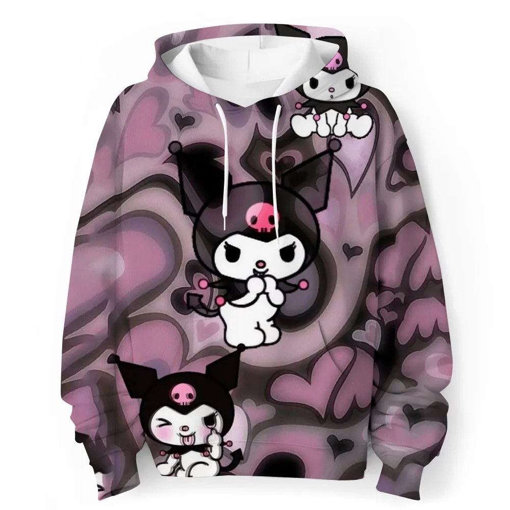 MINISO Hellokitty Kuromi 3d Print Girls Hoodies Long Sleeve Hooded Sweatshirt Tops Lovely Pullover Girls Spring Autumn Clothing