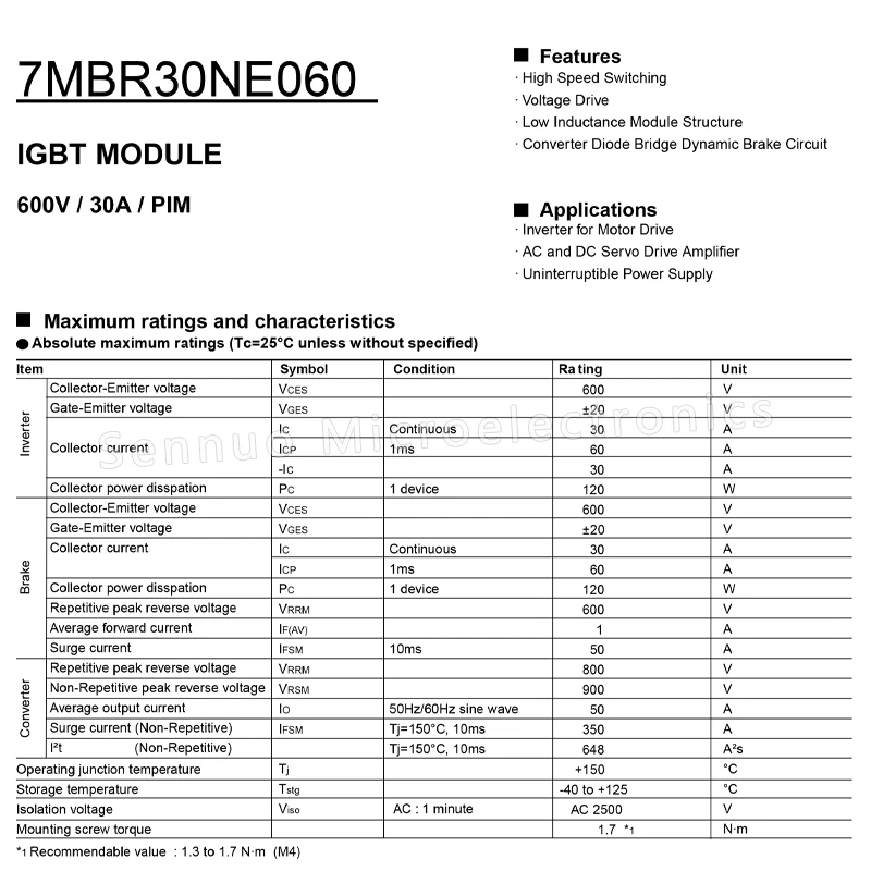 7MBR30NE060 IGBT MODULE IGBT-IPM 600V/30A/PIM