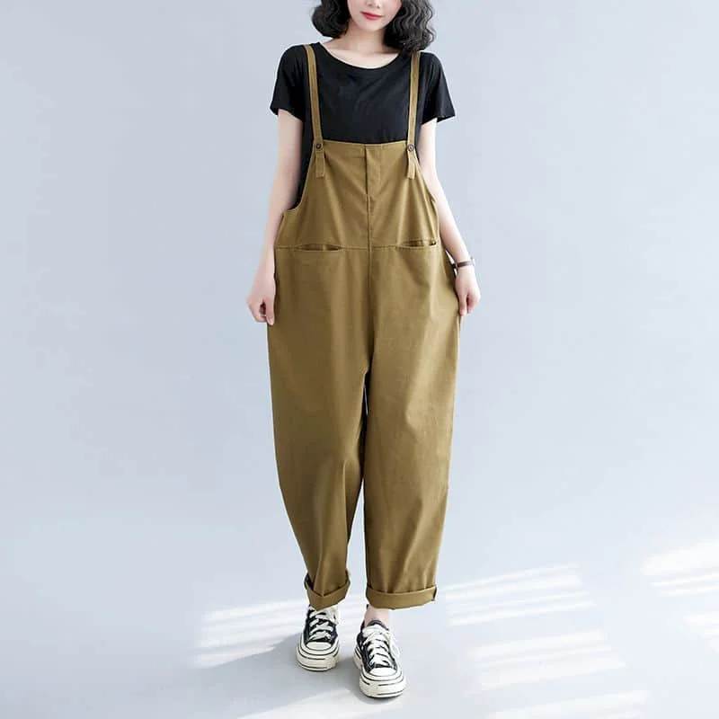 

Solid Jumpsuits for Women Loose Harajuku Straight Pants One Piece Outfits Women Workwear Korean Style Casual Vintage Playsuits