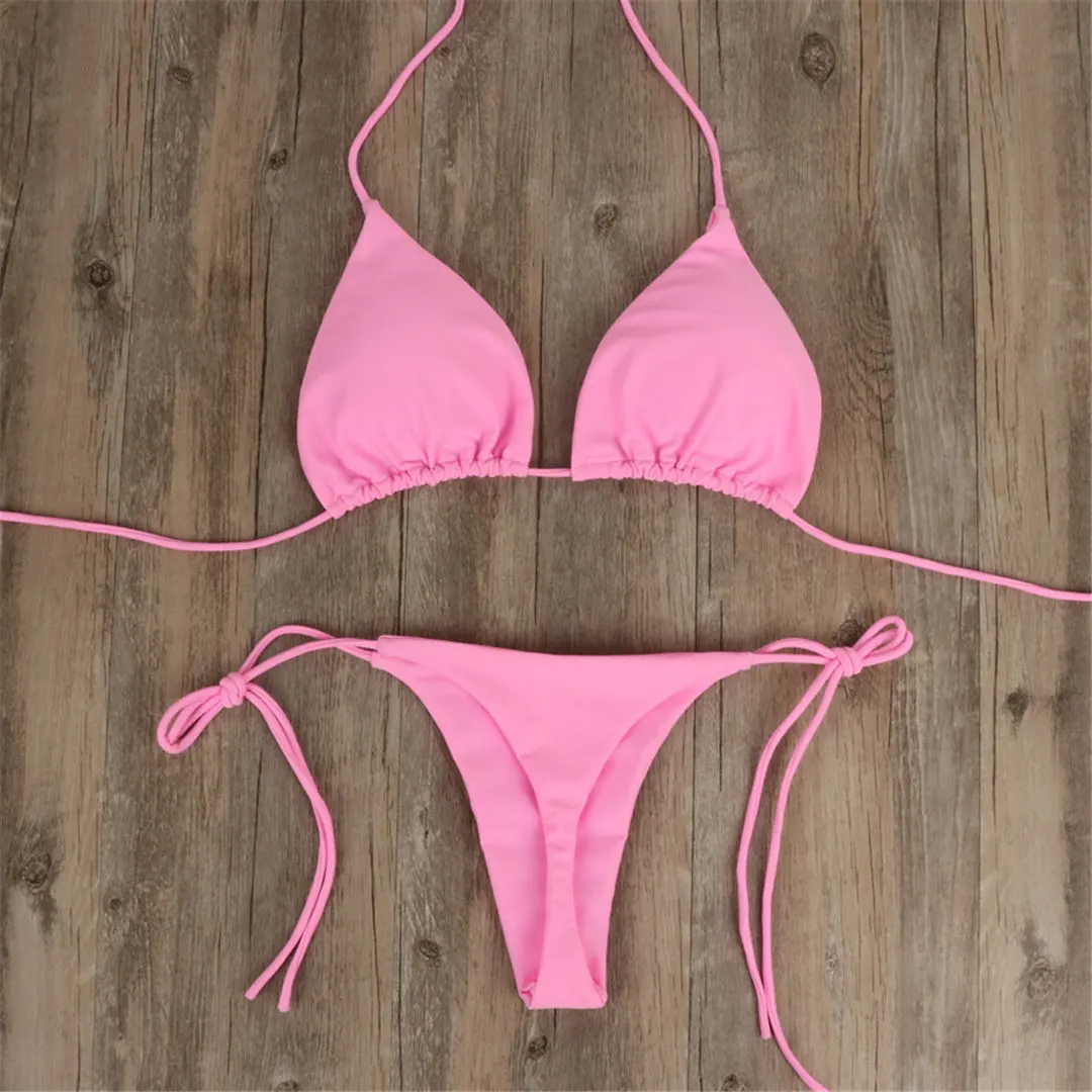 Neuer sexy gepolsterter Neckholder-Bikini Damen-Badeanzug zweiteiliger Bikini-Set mit Tanga-Badehose Badeanzug für Damen V2478B – Detail 32