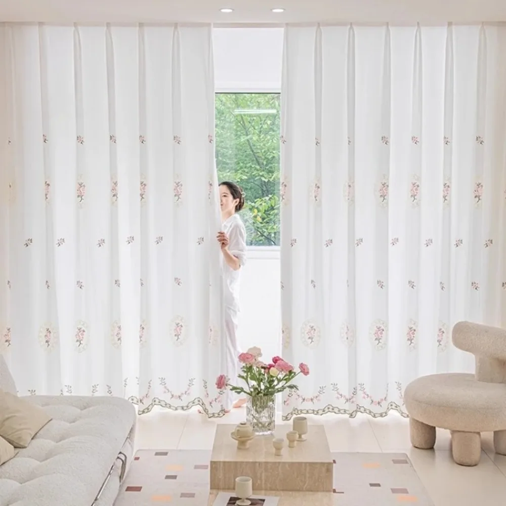 Dreamy Fresh Embroidery Curtain for Living Room Balcony Light Blocking Thermal Insulating Sheer Privacy French Romantic Gauze