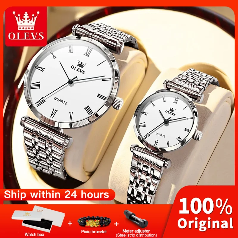 

OLEVS 5592 часы для пар, роскошные оригинальные модные брендовые 30 м, водонепроницаемые светящиеся кварцевые наручные часы, дизайн для повседневного спорта с датой