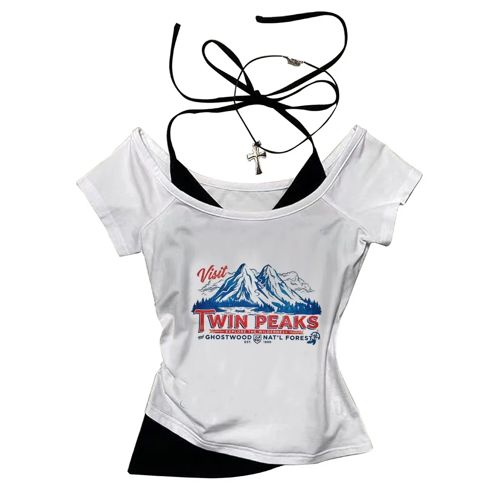 Twin Peaks crop top shoujo vintage baddie cute anime japan t shirt scene  funny streetwear emo gothic