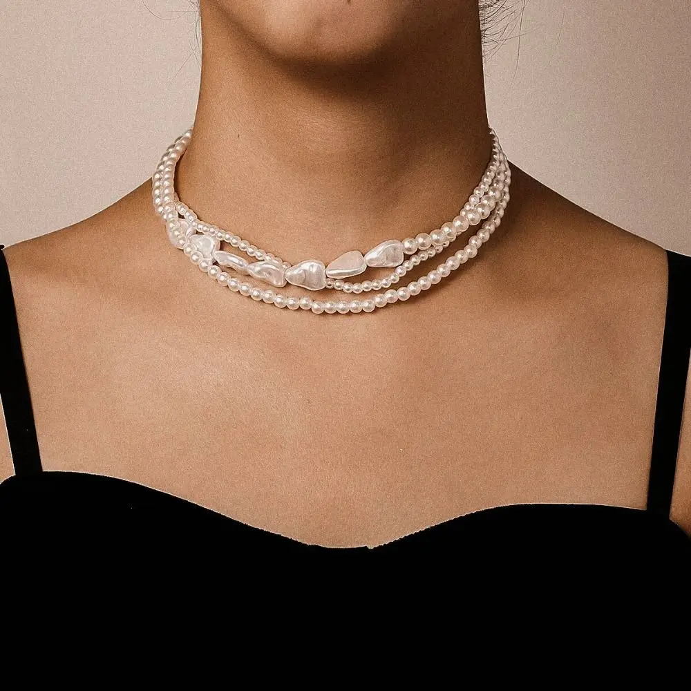 

Multi-Layer Imitation Pearl Necklace Korean Style Choker Necklace Bead Chain Elegant Fashion Short Clavicle Necklace Ladies