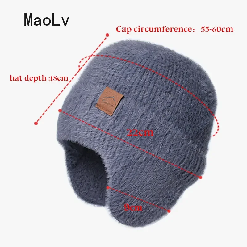 Mink Fur Earflap Winter Hat Women Fashion Faux Fur Warm Knitted Hat Kpop Style Soft Ear Protection Beanies Men Streetwear Cap