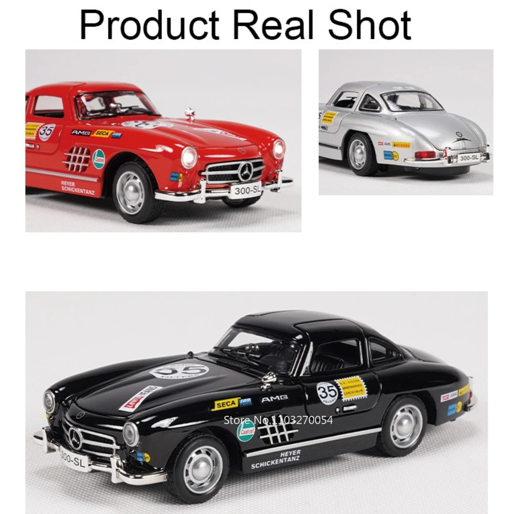 Voiture de sport en alliage 1:32 300SL, modèles moulés sous pression, jouets, corps en métal, son et lumière, portes coulissantes ouvertes, voitures miniatures pour enfants, cadeaux pour garçons