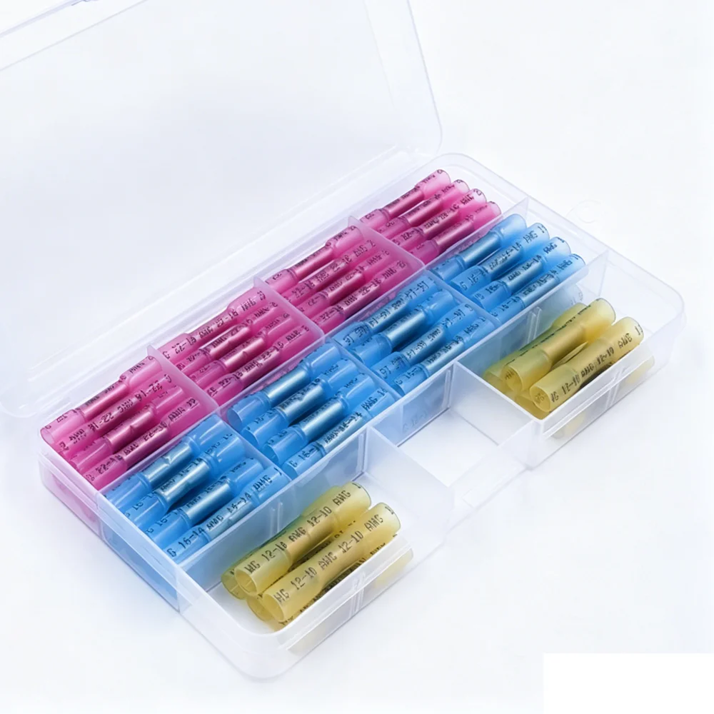 50/100PCS Waterproof Heat Shrink Butt Connectors Kit 0.5-6mm²(22-10AWG), Insulated Crimp Wire Terminals for Auto Marine Wiring