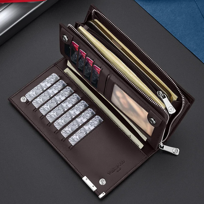 Men's Wallet Handbag Men's Long Genuine Leather Cowhide Wallet Youth Zipper Men's Handbag Multifunctional Wallet