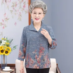 Elderly People Summer Clothes 60-70 Years Old Grandma Shirts Three Quarter Sleeves Casual Cardigan Blouse Women Blusas 7XL 8XL