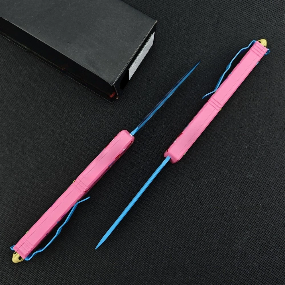 Outdoor Tactical Folding Knife 3.46 Inch D2 Blade T6 Aluminum Pink Donut Handle Deep Pocket Clip EDC Camping Hiking Hunting Tool view 4