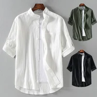 Chemise à manches courtes pour hommes, col montant, cinq points, manches mi-longues, à la mode, manches à sept points, grande taille, printemps et été 1