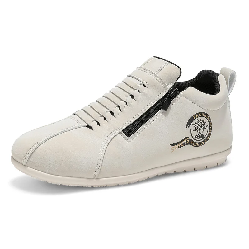 

New Autumn Winter Lazy Shoes Side Zipper Leather Upper Sports Shoes Hong Kong-style Youth Men Sneaker Soft-soled Trendy Shoe Man