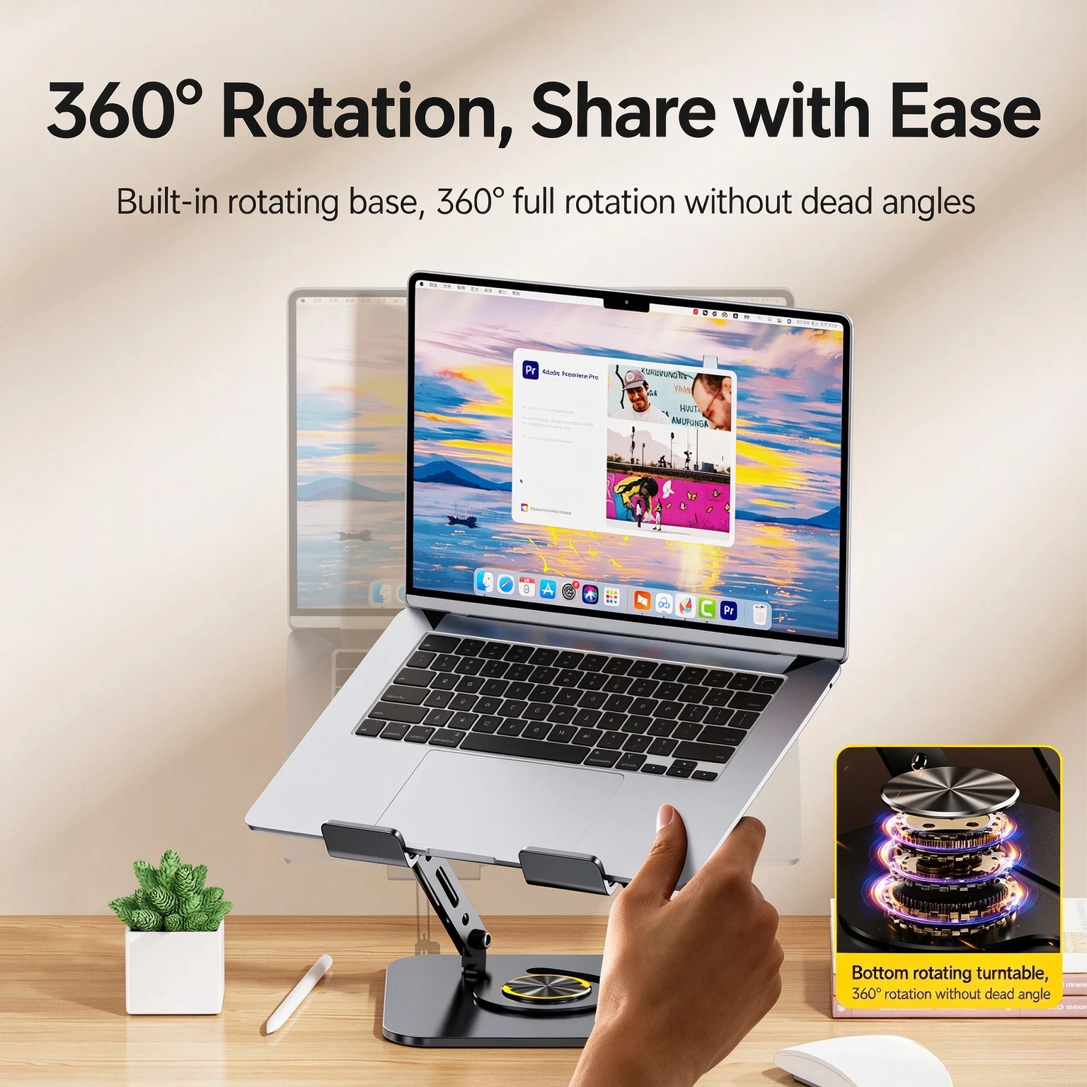 Aluminum Alloy Vertical Laptop Stand, Foldable Desktop Computer Holder for MacBook iPad, 360° Rotatable Gaming Notebook Bracket