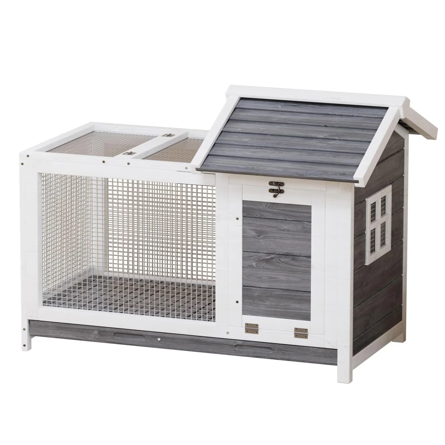 

Wooden Rabbit Hutch,Indoor/Outdoor Cage Weather-Resistant Bunny House with Anti-Chew Metal-Framed Ramp for Backyard Small Animal