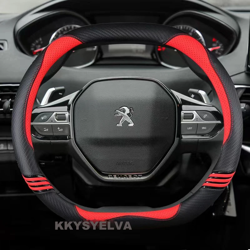 

Carbon Fiber Leather Car Steering Wheel Cover For Peugeot 508 3008 GT 4008 5008 2017 2018 2019 E 2008 2020 2021 Auto Accessories