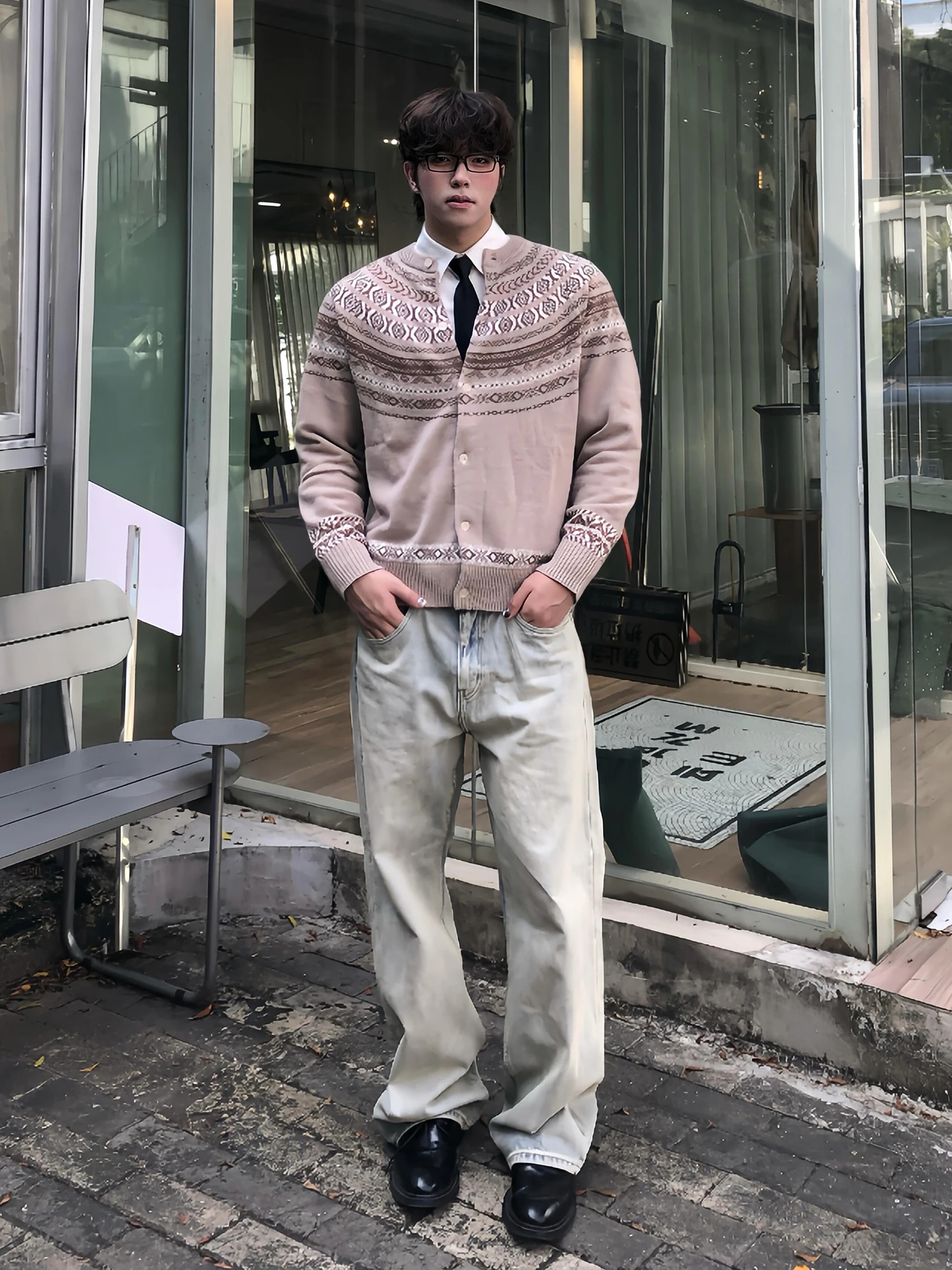 

Men's Knitted Sweater Floral Embroidery High Street Lazy Sle Vintage Top Cleanfit Open Cardigan American Sle Autumn Wear