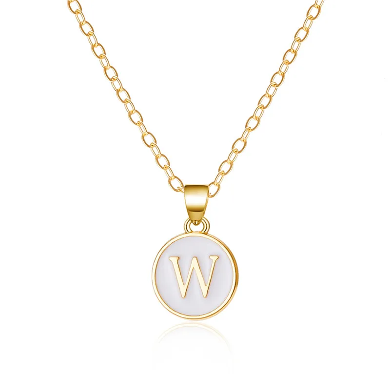 Mode A-Z 26 Buchstaben Halskette Für Frauen Exquisite Initialen Name Runde Emaille Anhänger Schlüsselbein Kette Choker Halsketten Schmuck – Detail 29