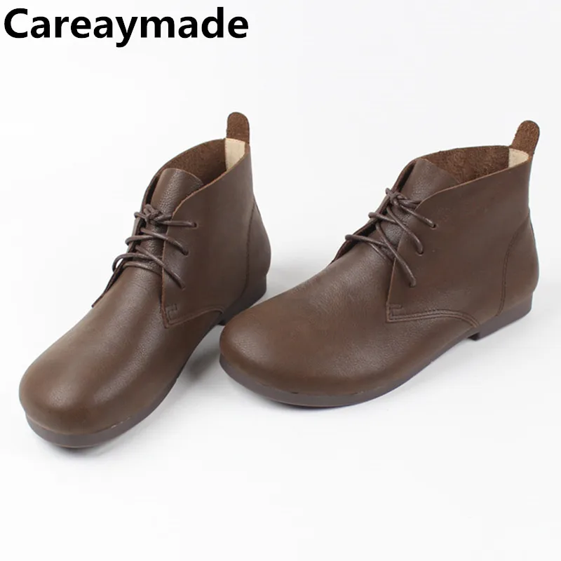 Careaymade-100% Genuine Leather women's shoes,lace up warm boots Autumn&winter new flat heel casual cotton Ladies Casual boots