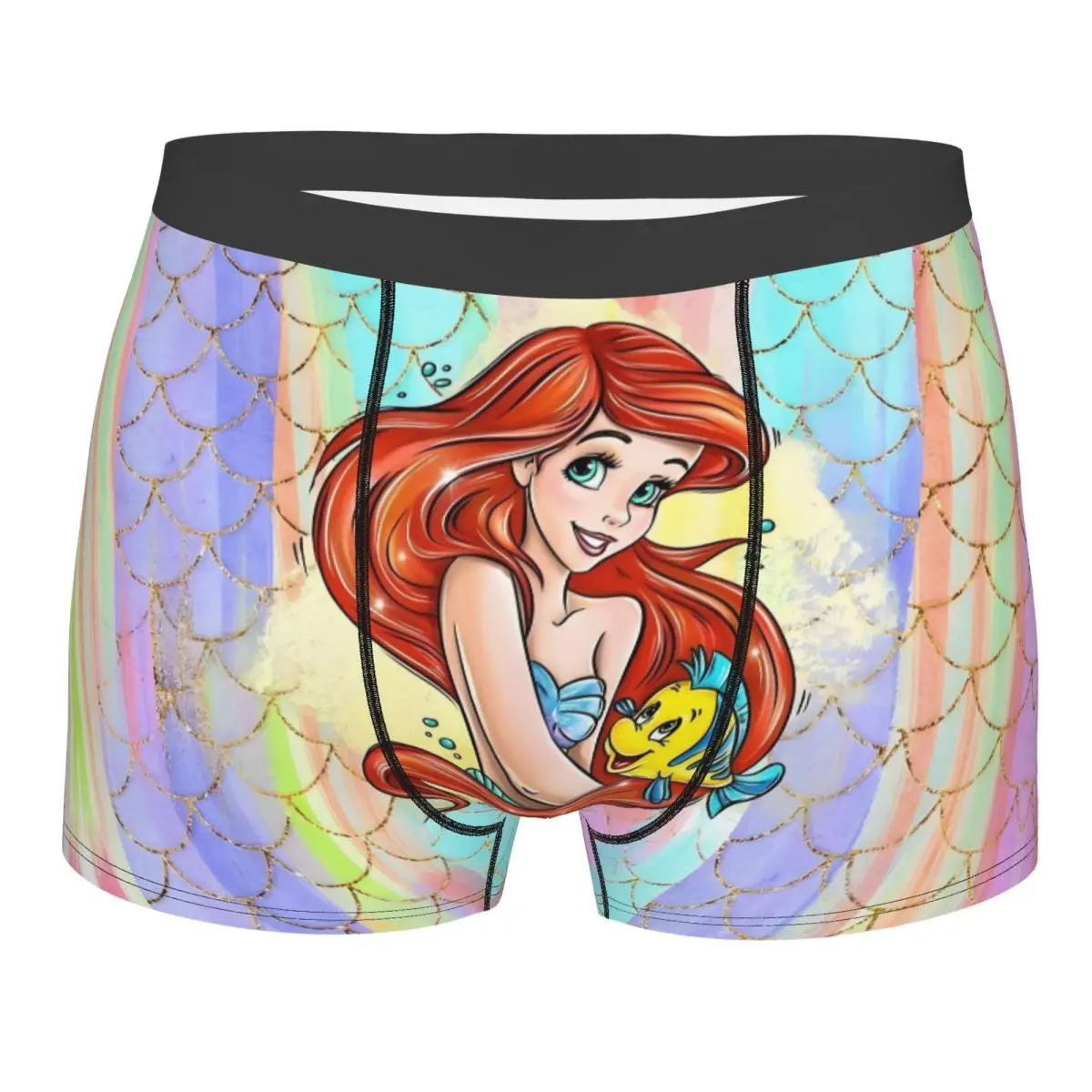 

Модные боксеры «Русалочка» на заказ, шорты, мужские трусы, эластичные трусы принцессы Ариэль, нижнее белье