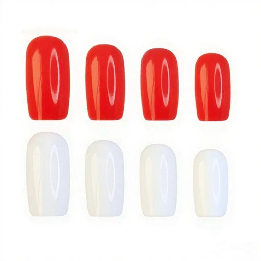 

48Pcs Two-Tone Acrylic False Nails Press Ons With Glue Woman Fake Nails Tips DIY Red Wholesale Fingernails Manicure Accessory