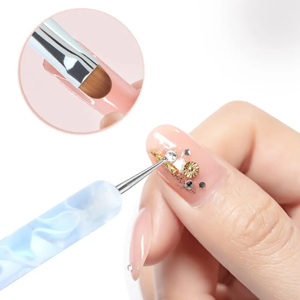 Pennello per nail art 2 in 1, penna punteggiata e fodera per smalto gel, vernice acrilica, polvere per immersione, strumenti professionali per la progettazione di manicure