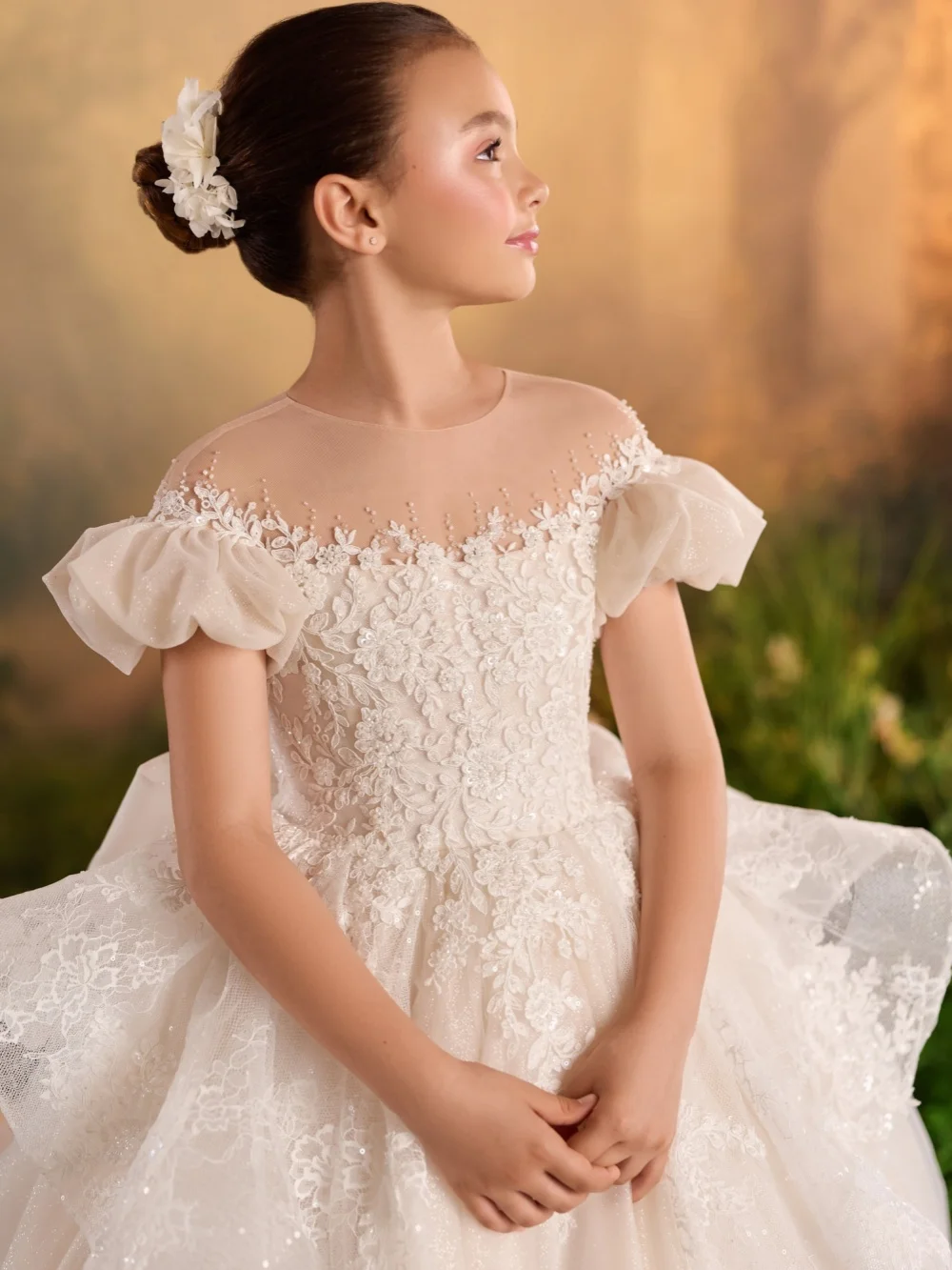 Txjojn New Girls Ruffled Tulle Beaded Dresses For Birthday Party Classic Sparkly Lace Appliques Kids Pageant Gown Wedding Wear