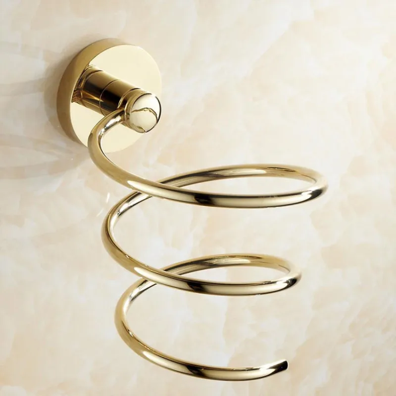 Hair Drier Holder Wall Mounted Solid Brass Gold Chrome Bathroom Blower Hanger Bathroom Accessories