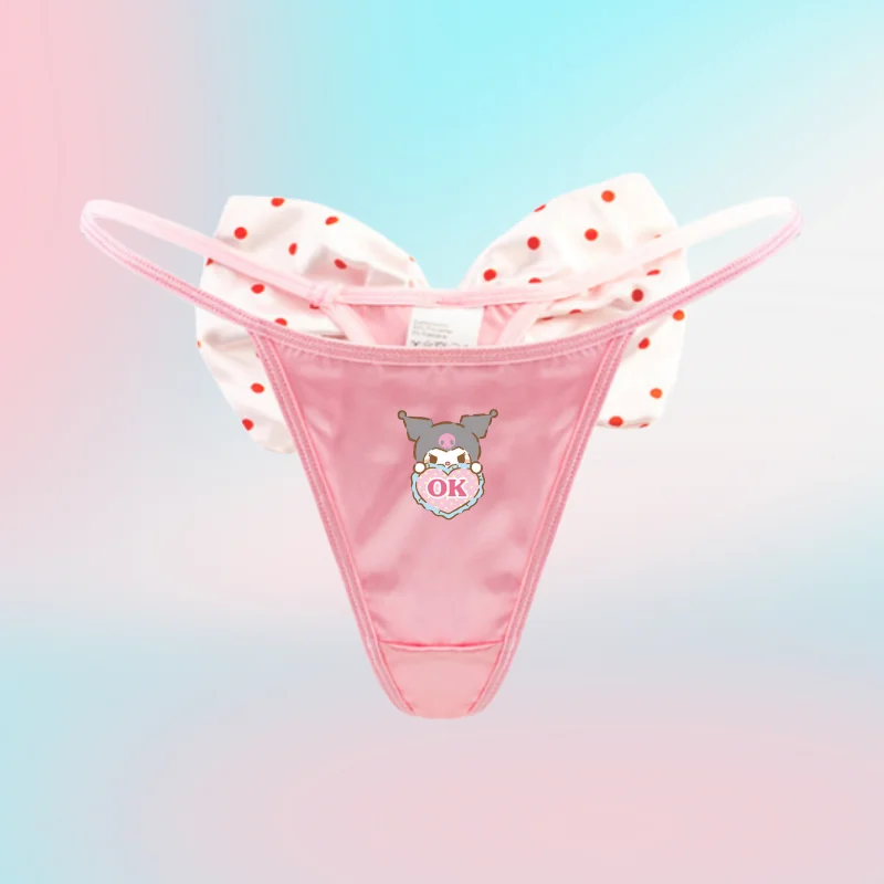 

New Cartoon Sanrio Kuromi Japanese Panties Cute Big Bow Female Sexy Y2k Pink Satin Sexy Panties Sexy Girl Elasticity S-XL